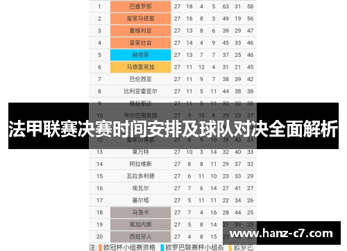 法甲联赛决赛时间安排及球队对决全面解析