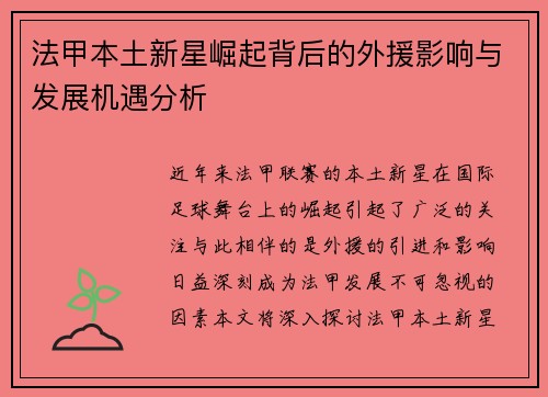 法甲本土新星崛起背后的外援影响与发展机遇分析
