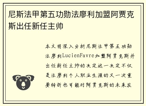 尼斯法甲第五功勋法廖利加盟阿贾克斯出任新任主帅